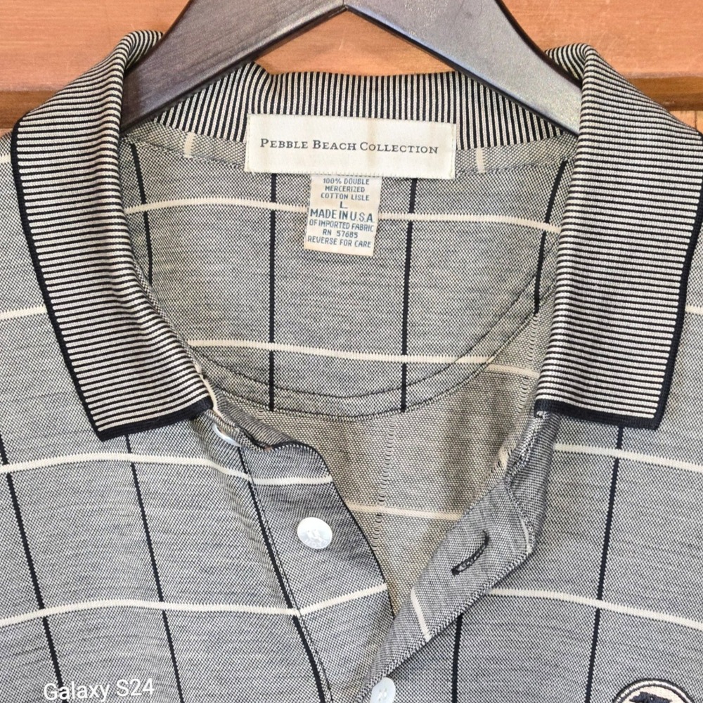 Pebble Beach Collection‎ Men's Polo Shirt Plaid Grid Short Sleeve Button Up